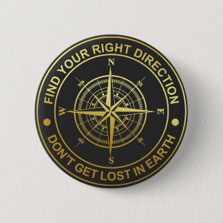 Gold Compass Directions 6 Cm Round Badge