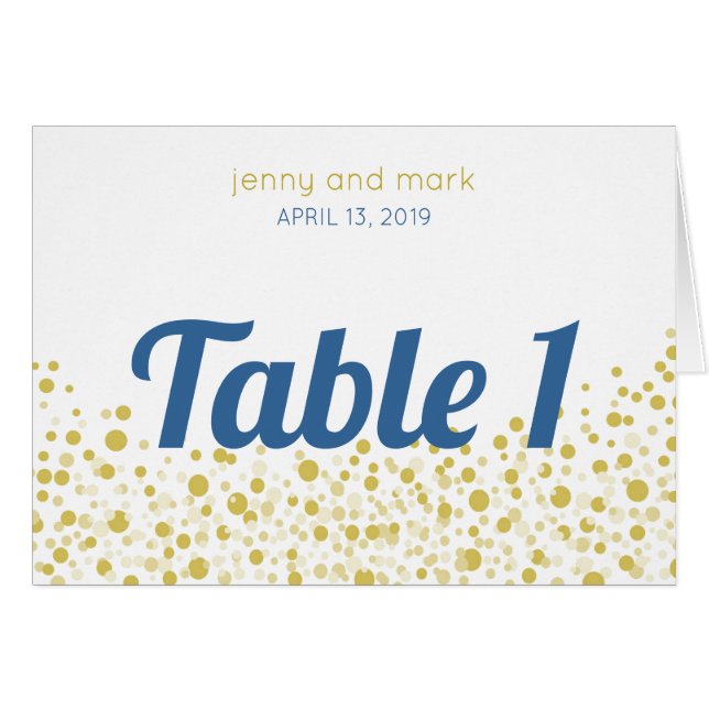 Gold Conetti Wedding Table Tent (Front Horizontal)