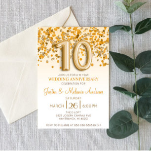 Gold Confetti 10th Wedding Anniversary Invitation