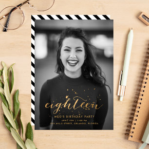 Gold Confetti 18th Birthday Photo Invitation