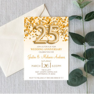Gold Confetti 25th Wedding Anniversary Invitation