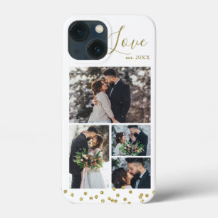 Gold Confetti 4-Photo Collage Personalised iPhone 13 Mini Case