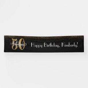 Gold Confetti 50 & Fabulous Happy Birthday, Black Banner