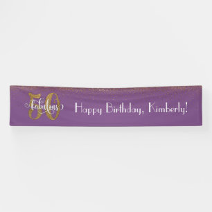 Gold Confetti 50 & Fabulous Happy Birthday, Purple Banner