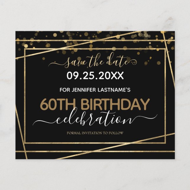 Gold Confetti 60th Birthday Save the Date Flyer (Front)