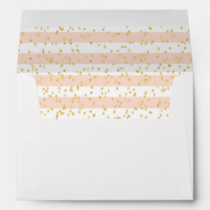 Gold Confetti Against Blush Pink Stripes Lined Envelope