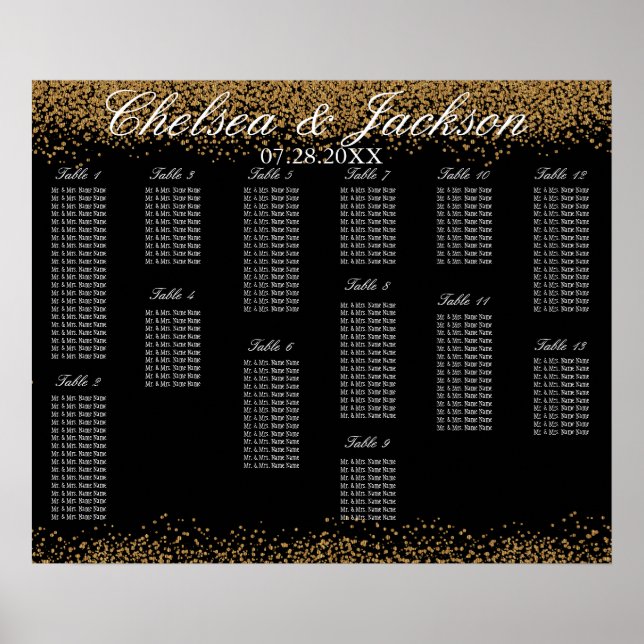 Gold Confetti and Black - 13 Seating Chart (Front)