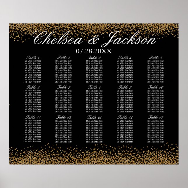 Gold Confetti and Black - 15 Seating Chart (Front)