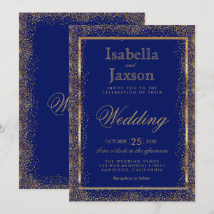 Gold Confetti and Dark Blue Invitation