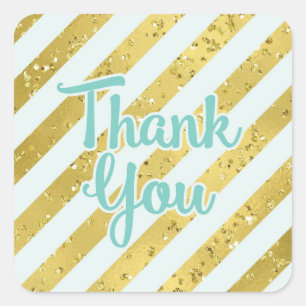 Gold Confetti and Foil with Teal Stripe Thank You Square Sticker