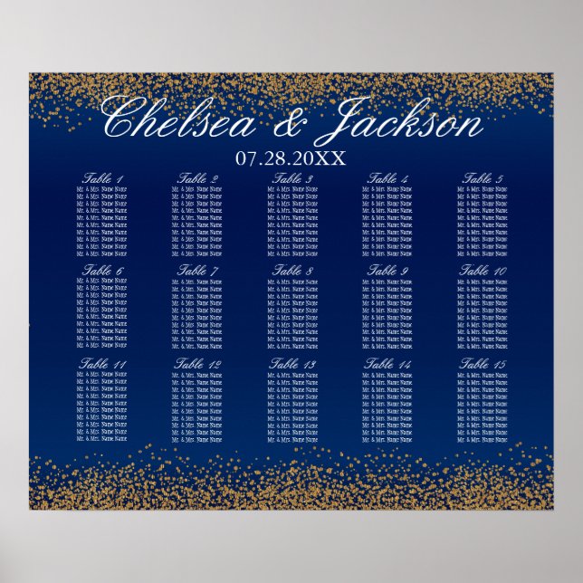 Gold Confetti and Navy Blue - 15 Seating Chart (Front)