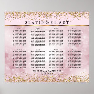 Gold Confetti and Pink Bokeh - 10 Seating Chart
