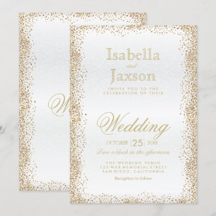 Gold Confetti and White Invitation