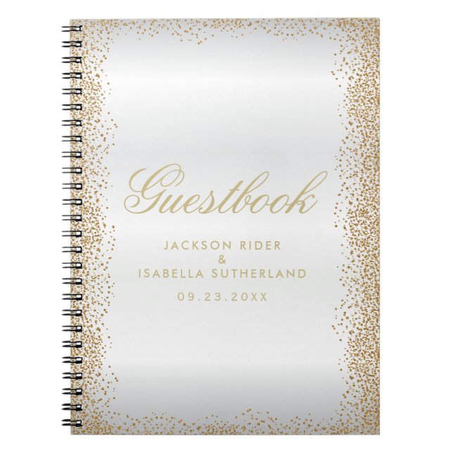Gold Confetti and White Satin - Guestbook Notebook (Front)