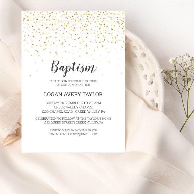 Gold Confetti Baby Baptism Invitation (Creator Uploaded)