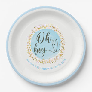Gold Confetti Baby Boy Shower Paper Plate