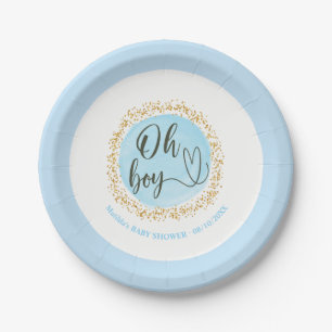 Gold Confetti Baby Boy Shower Paper Plate