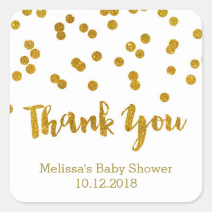 Gold Confetti Baby Shower Thank You Sticker
