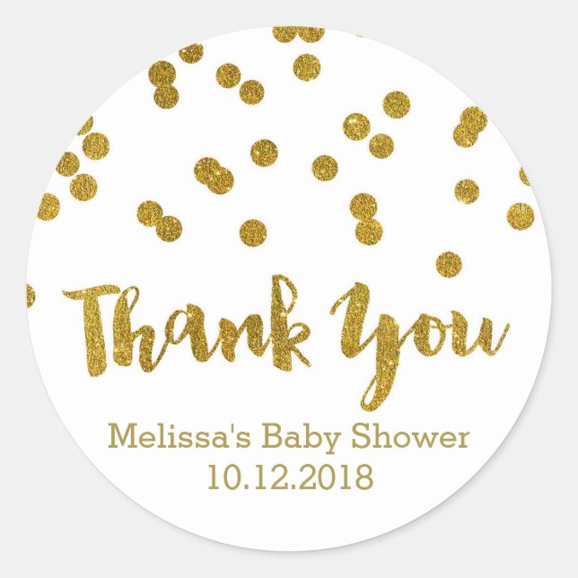 Gold Confetti Baby Shower Thank You Sticker (Front)