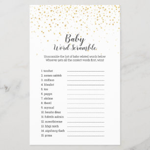 Gold Confetti Baby Shower UK Baby Word Scramble Flyer