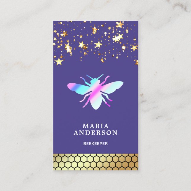 Gold Confetti Beehive Purple Honey Bee Beekeeper Business Card (Front)