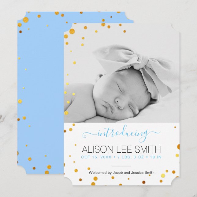 Gold Confetti Birth Announcement (Front/Back)