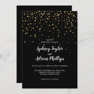 Gold Confetti   Black Casual Wedding Invitation