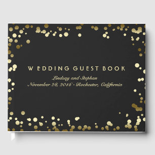 Gold Confetti Black Elegant Wedding Guest Book