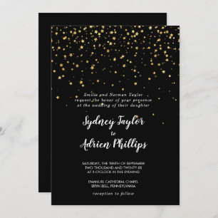 Gold Confetti   Black Formal Wedding Invitation