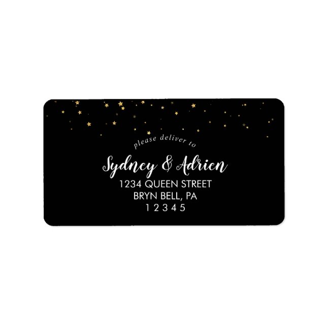 Gold Confetti | Black Return Address Label (Front)