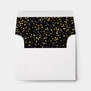Gold Confetti Black Self-Addressed Wedding RSVP Envelope