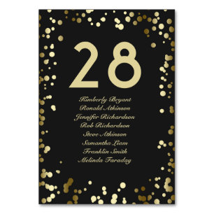 Gold Confetti Black Table Number with Names