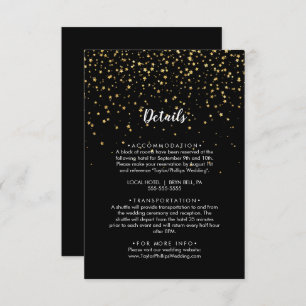 Gold Confetti   Black Wedding Details Enclosure Card