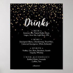 Gold Confetti   Black Wedding Drinks Menu Sign