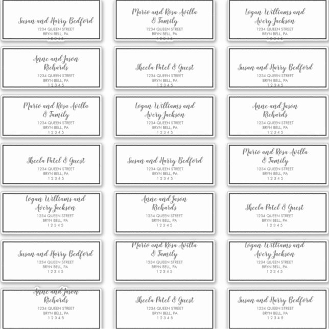 Gold Confetti | Black Wedding Guest Address Labels (Front)