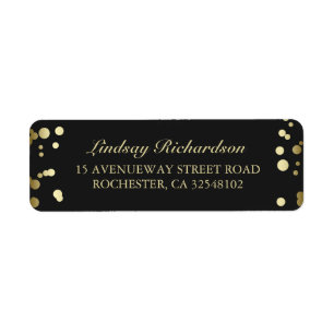 Gold Confetti Black Wedding Return Address Label