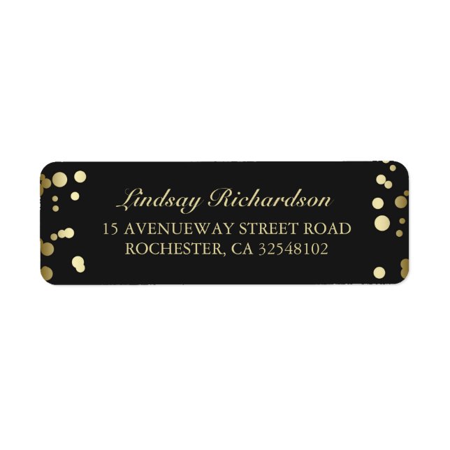 Gold Confetti Black Wedding Return Address Label (Front)