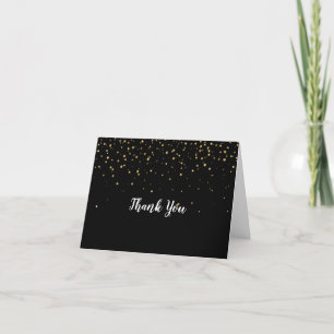 Gold Confetti   Black Wedding Thank You Card