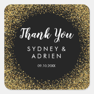 Gold Confetti Black Wedding Thank You Favour Square Sticker