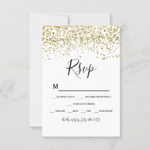 Gold confetti  black white typography rsvp card