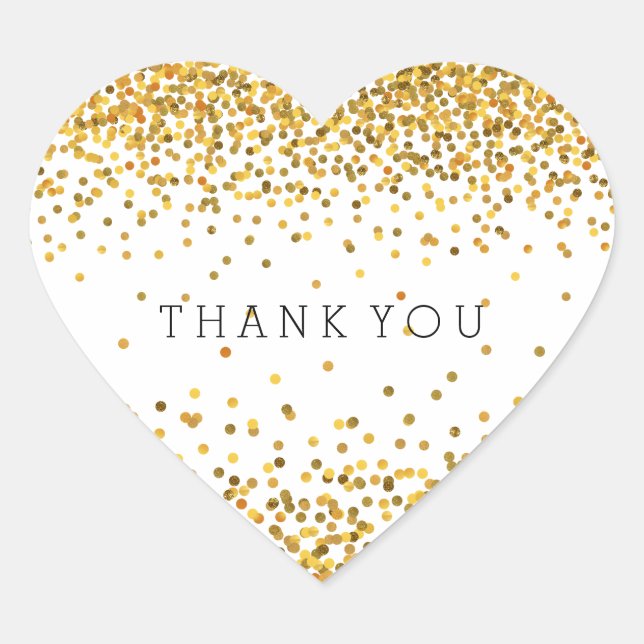 Gold Confetti Bling Thank You Heart Sticker (Front)