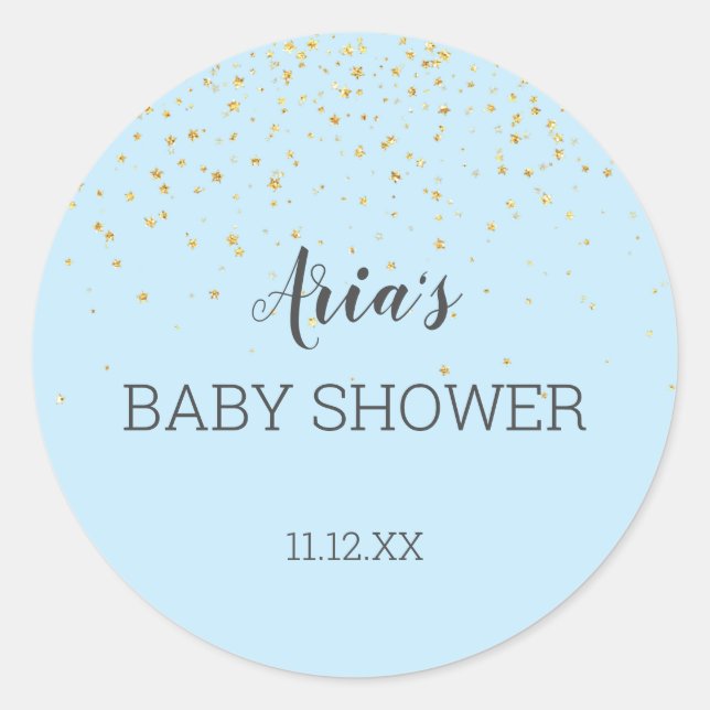 Gold Confetti Blue Baby Shower Envelope Seal (Front)