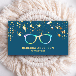 Gold Confetti Blue Rainbow Eye Glasses Optician Business Card
