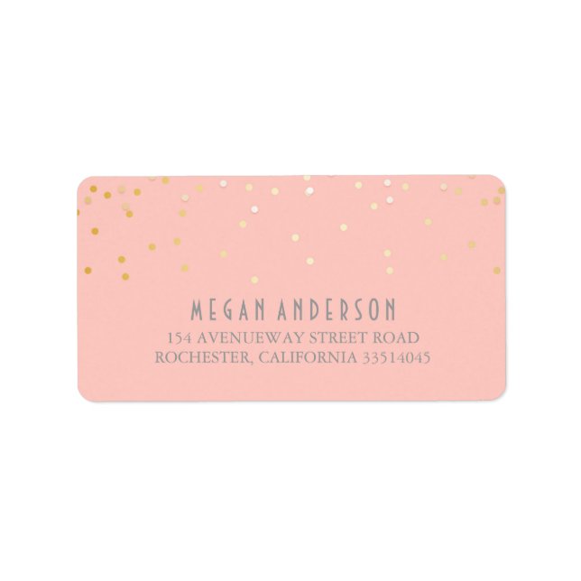 Gold Confetti Blush Pink Wedding Label (Front)