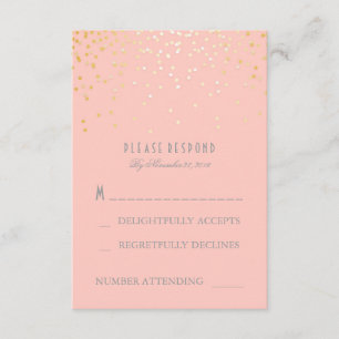 Gold Confetti Blush Pink Wedding RSVP Cards