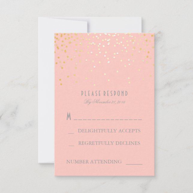 Gold Confetti Blush Pink Wedding RSVP Cards (Front)