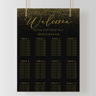Gold Confetti Boho Black Wedding Seating Chart