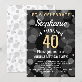 Gold Confetti Bokeh Bubbles 40th Birthday Party Invitation