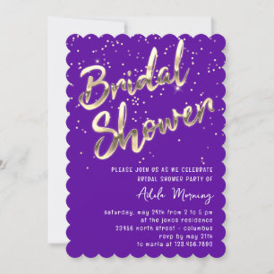 Gold Confetti Bridal Shower Script Purple Invitation