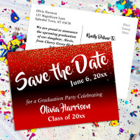 Gold Confetti Bright Red Graduation Save the Date